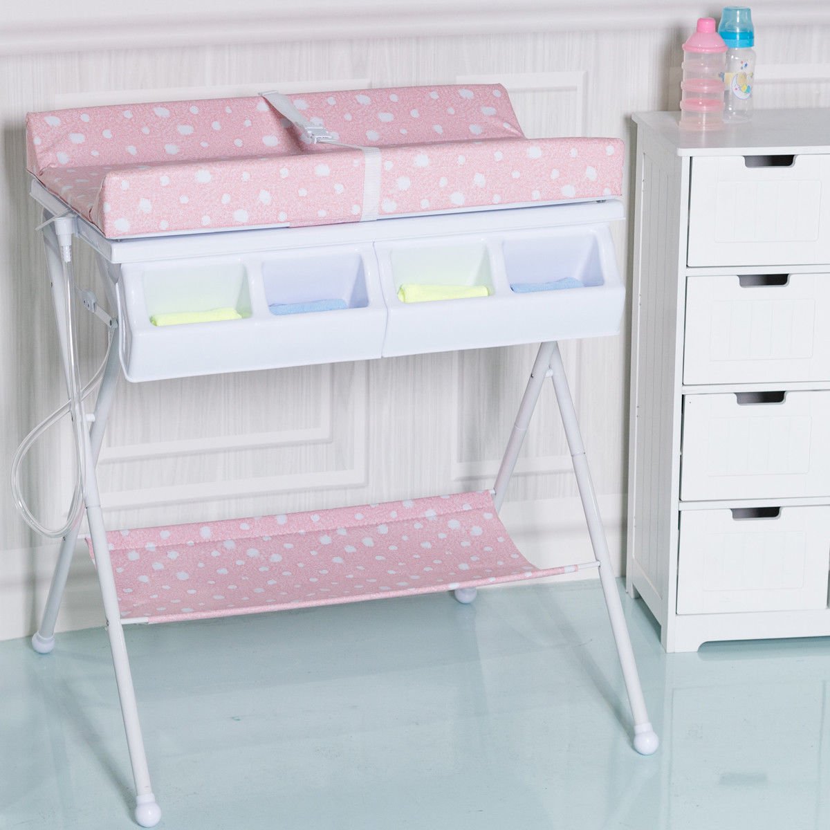 Costway Infant Baby Bath Changing Table Diaper Station Storage