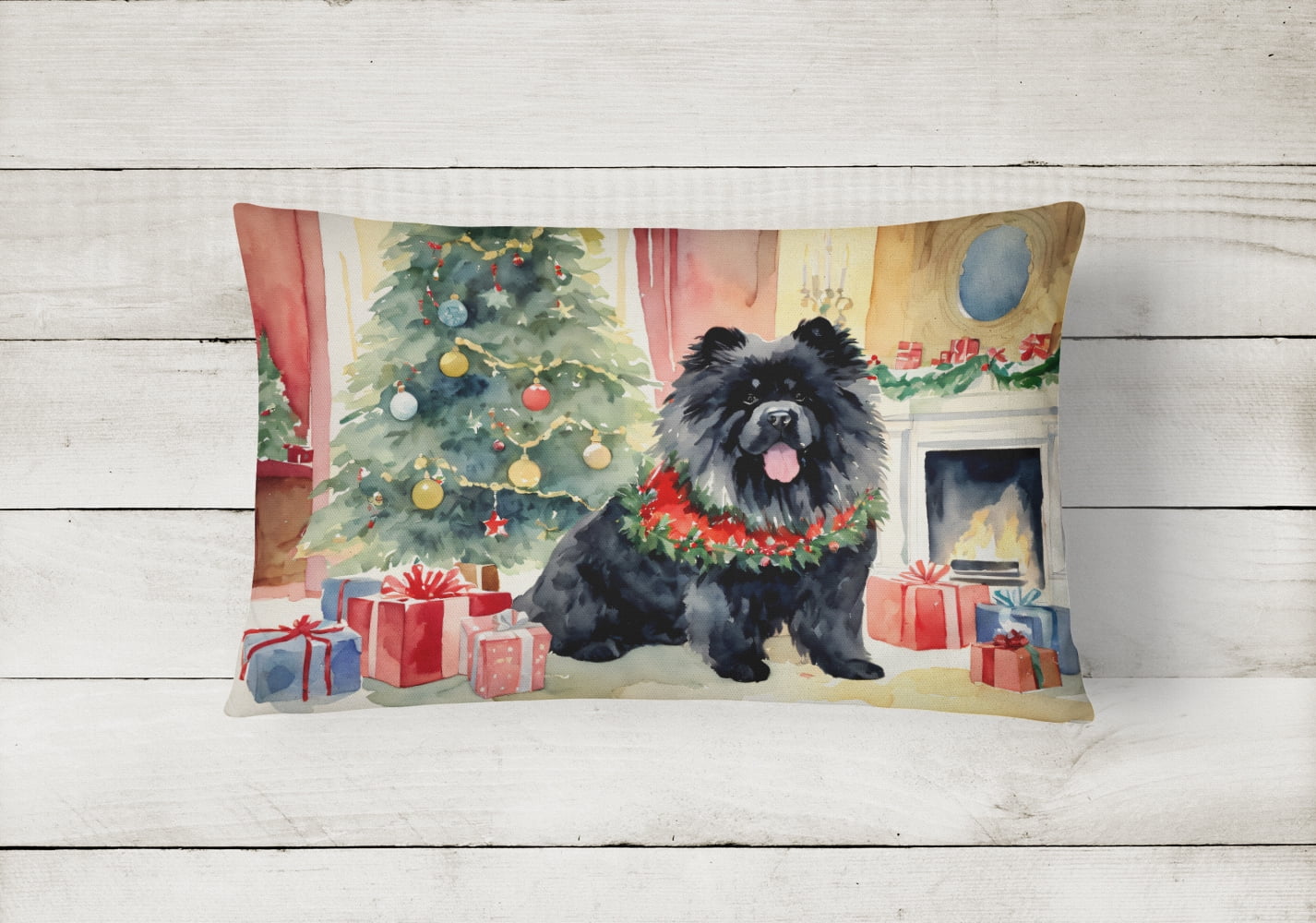 Black Chow Chow Christmas Fabric Decorative Pillow 12 in x 16 in