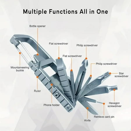 TYHREF-12 in 1 Multi Tool Carabiner Folding Tool Kit Keychain Multitool Screwdrivers Bottle Opener Phone Holder for Camping Hiking Everyday Use