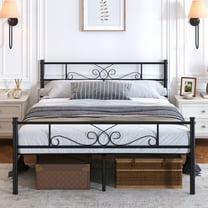 Yoneston Full Size Metal Bed Frame with Retro Headboard & Under-Bed Storage for Teens, Youths Bedroom Furniture, Black