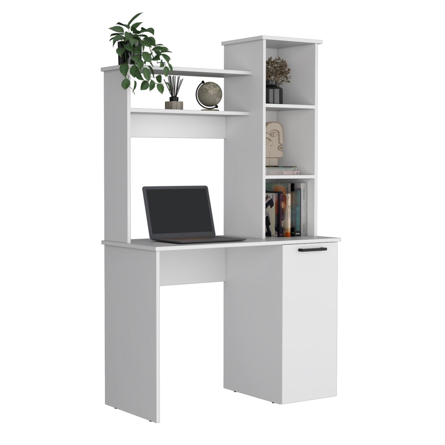 Asteroutdoor Muncy Computer Desk with Hutch, Single Door Cabinet, 3-Tier Shelves, 25.8 in Work Surface, Black