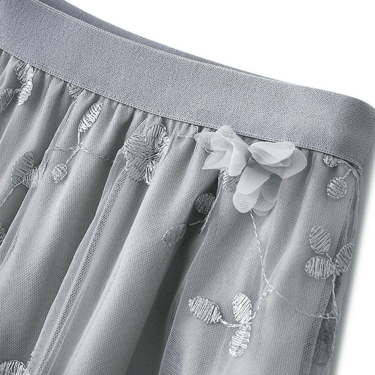  CHICWISH Womens Grey 3D Mesh Flower Embroidered Tulle Midi  Skirt