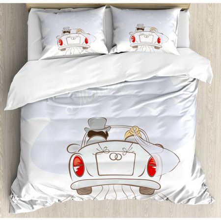 Ambesonne Wedding Decorations Just Married Retro Hand Writing