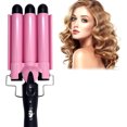 thumbnail image 1 of Rizador de pelo de 3 barriles, 25 mm, 1 pulgada, temperatura ajustable, rizador de pelo de cerámica y turmalina, rizador de calentamiento rápido (rosa), 1 of 4