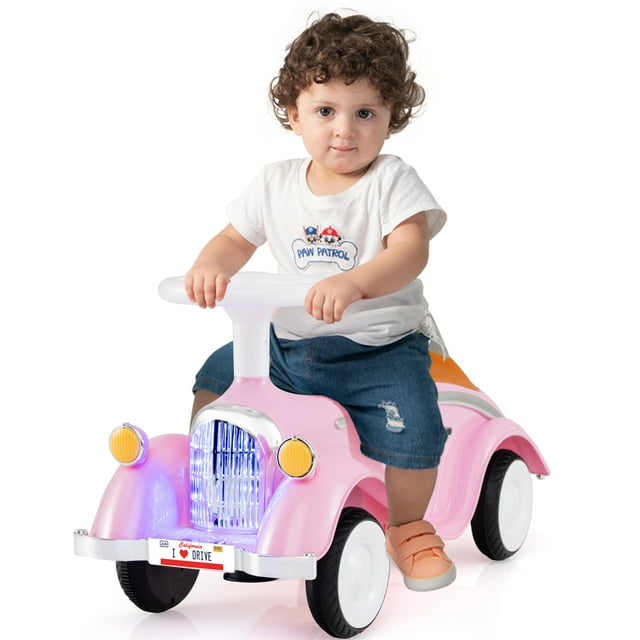 Gymax Kids Ride on Push Car w/ Steering Wheel Horn & Light Under Seat Storage Pink