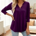 thumbnail image 3 of 3/4 Length Sleeve Womens Tops Spring Summer Casual Relaxed Fit V Neck Plain T Shirt Blouse Dressy Casual Work Shirt, 3 of 6