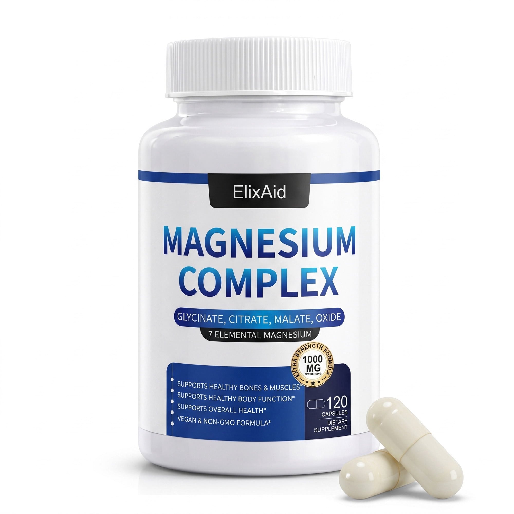 Magnesium Complex for Women & Men 1000mg - 7-in-1 Magnesium Supplement (Glycinate, Citrate & Malate) Capsules for Sleep Support, Stress Relief, Muscle Recovery - Vegan, 120 Count