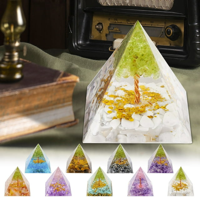 Pirámide de Energía de Cristal • Adorno de Piedra Triturada Natural • Figurilla de Esfera de Cristal 3D • Riqueza, Salud, Felicidad • Decoración de escritorio para oficina en casa