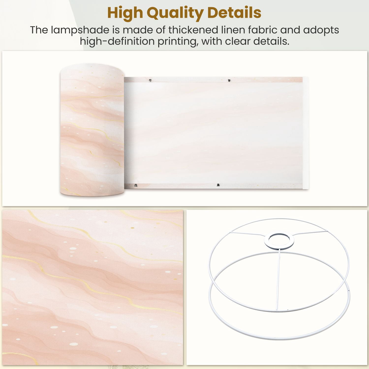 Linen Drum Lampshades Abstract dusty rose blush liquid watercolor gold dots lines Pastel 13"x13"x10" Light Shade for Table Lamps Floor Lamp Shades Lampshade Replacement Assembly Required