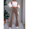 thumbnail image 4 of Women'S Velvet Elastic Waist Flare Leg Palazzo Long Pants Trousers Khaki M, 4 of 9