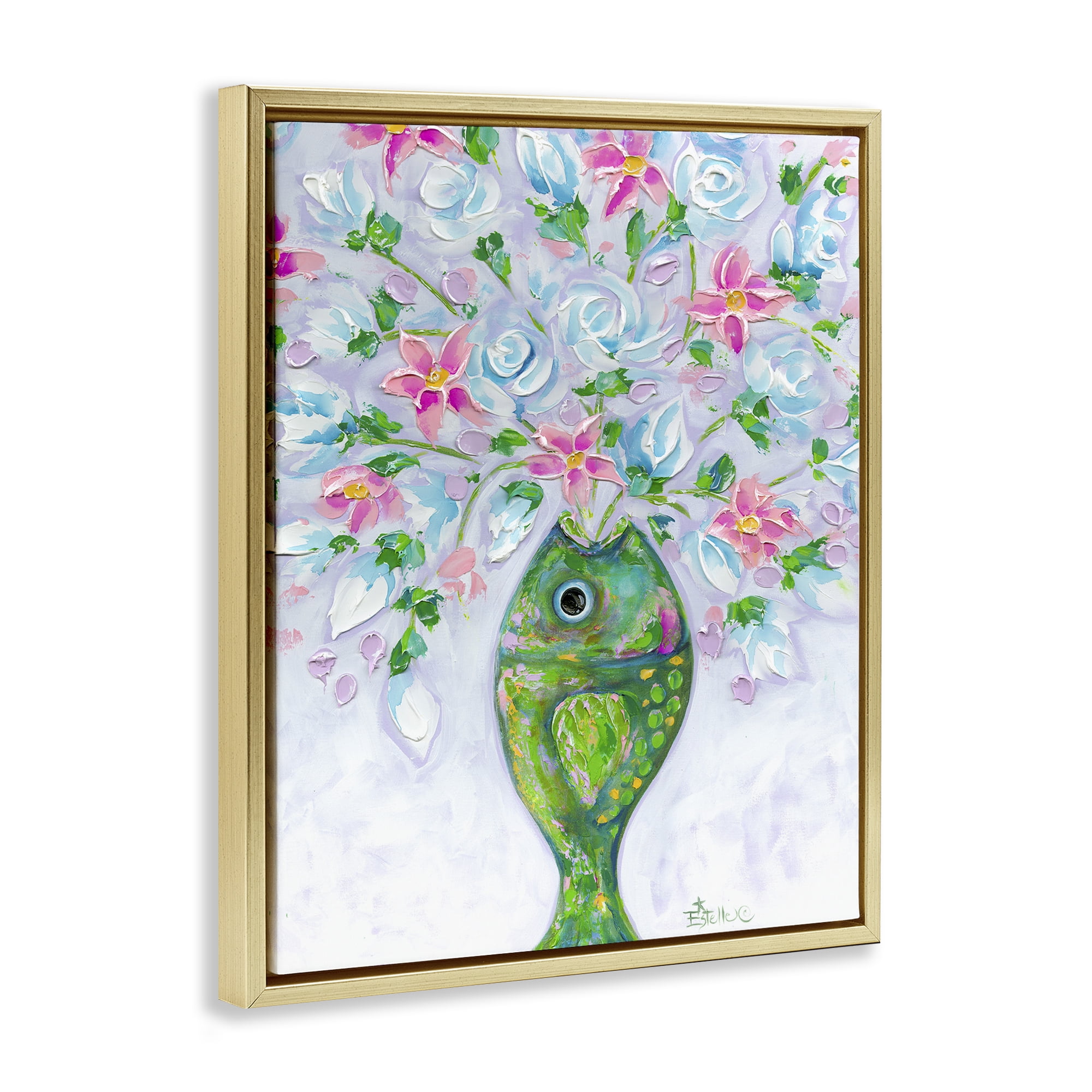 Stupell Industries Nautical Fish Bouquet Botanical & Floral Painting Gold Floater Framed Art Print Wall Art, 25 x 31
