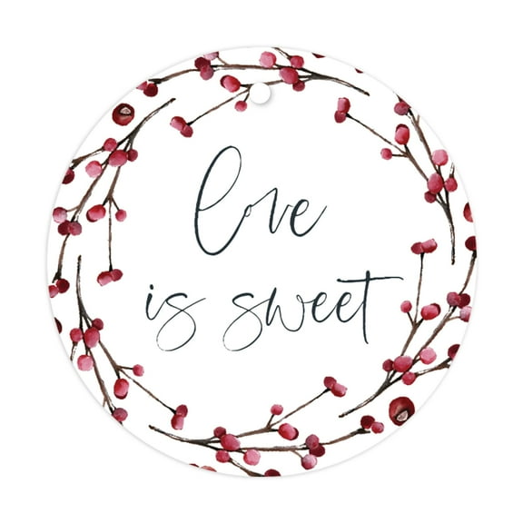 Koyal Wholesale Winter Snowy Woodland Forest Watercolor Wedding, Round Gift Tags, Love is Sweet, 24-Pack