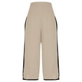thumbnail image 6 of HOZADOIE Two Piece Sets for Women Flax V Neck Color Blocked Loose Three Quarter Sleeves Irregular Design Top Wide Leg Side Slit Pants Matching Set with Pockets Spring Summer Style, 6 of 9