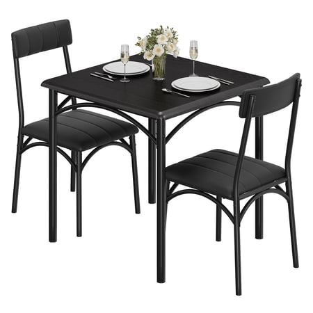3-Piece Dining Table Set Dining Table for 2 Small Table and Chairs Set with 2 Upholstered Chairs for Small Spaces & Apartment