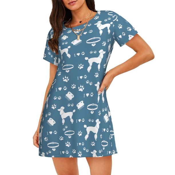 Balery Poodle Dog Camisón de manga corta con cuello redondo para mujer, cómodo y elegante.