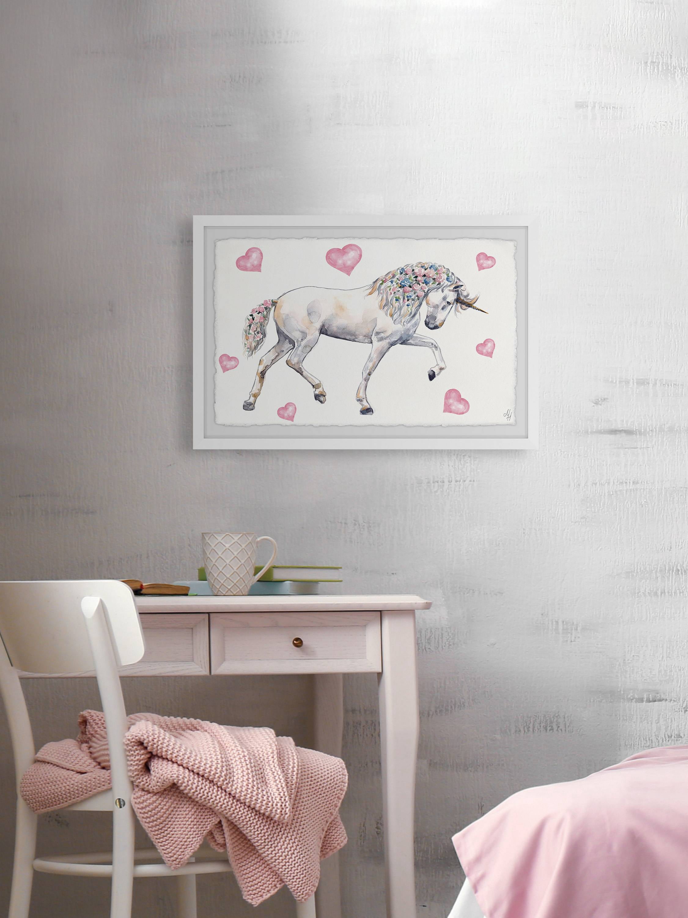 Marmont Hill Floral-Haired Unicorn Framed Wall Art, 45.00" x 1.50"