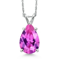 Gem Stone King 14K White Gold Pink Created Sapphire Pendant Necklace for Women | 3.63 Cttw | Gemstone September Birthstone | Pear Shape 12X8MM | With 18 inch Chain