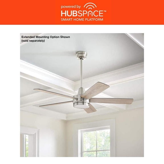 Fanelee 54 in. White Color Changing LED Brushed Nickel Smart Ceiling Fan with Light Kit and Remote Powered by Hubspace