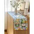 thumbnail image 5 of Table Runner 72 Inches Long for Kitchen Dining, Sunflowers Dresser Scarf Farmhouse, Dining Table Decorations for Wedding/Parties, Spring Gnomes Daisy Hydrangea Flowers Blue Plaid 16 x 72 In, 5 of 8