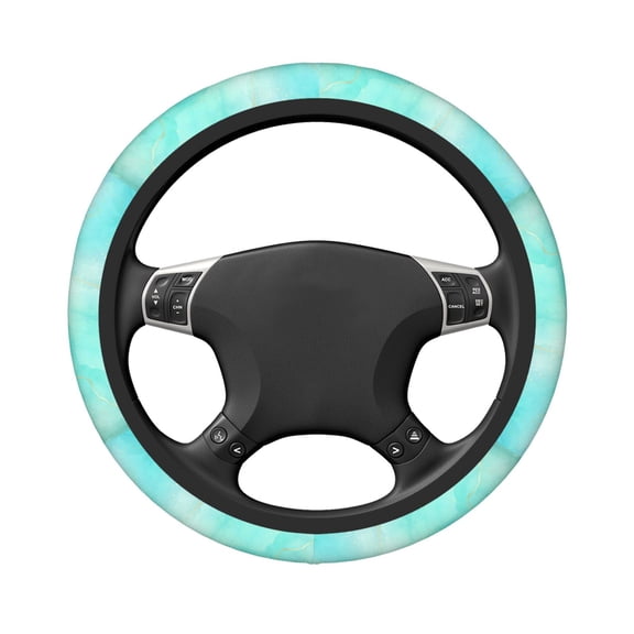 Uemuo Cyan Mint Marble Printed Car Elastic Steering Wheel Cover - Universal Car Accessory for Diverse Cars Anti-Slip, and Comfortable- 15"