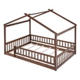 thumbnail image 5 of Jopath Full Size Floor Bed, Wood Bed with Slatted Base House Bed Frame with Fence for Kids Teens Girls Boys Walnut, 5 of 8