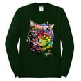 thumbnail image 2 of Wild Bobby, Cute Colorful Rainbow Cat Animal Lover Mens Long Sleeve Shirt, Forest Green, X-Large, 2 of 3