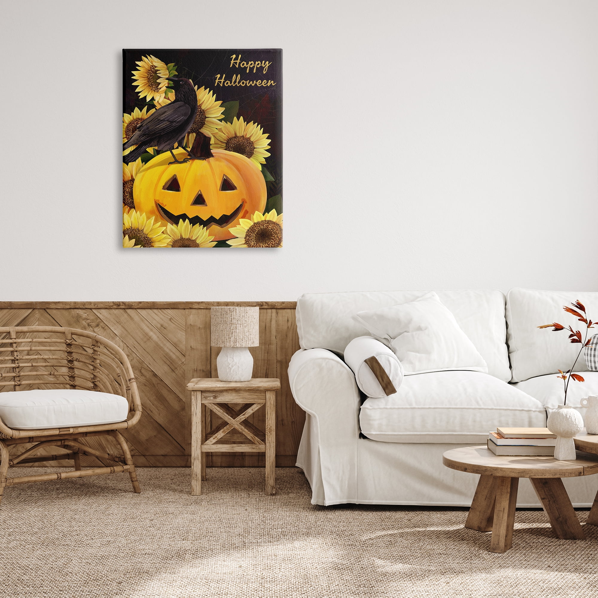 Stupell Industries Crow on Jack-o-Lantern Holiday Painting Gallery Wrapped Canvas Print Wall Art, 30 x 40