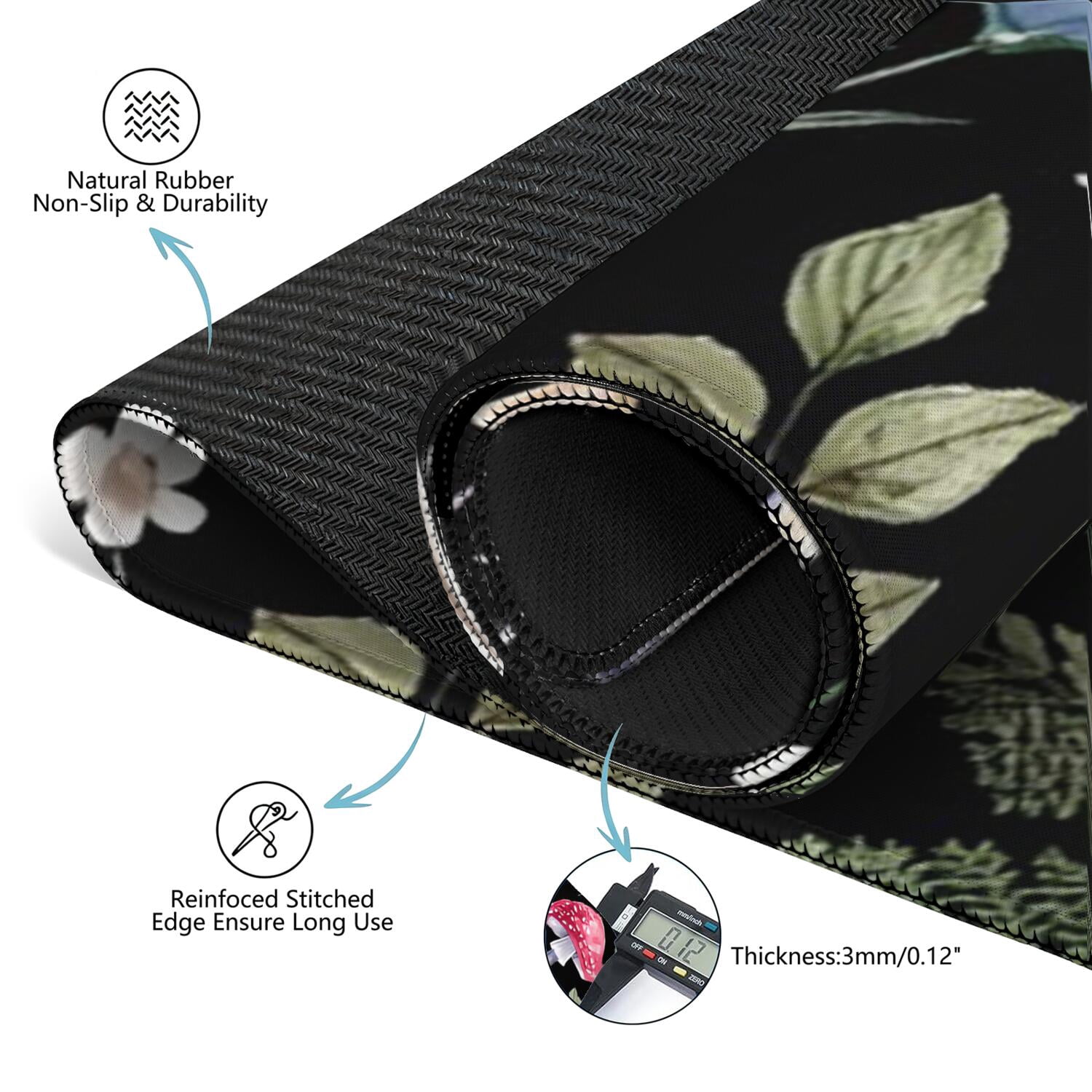 Botanical Pattern Mahjong Mat 31.5x31.5 Inches Crafted from Premium Rubber with Anti-Slip Grip Surface and Noise Dampening Features for Tiles Cards Games