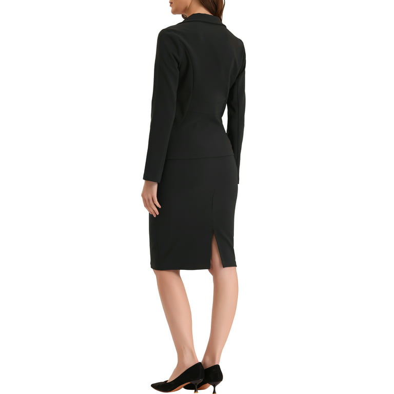 Allegra K Women's 2 Piece Suit Skirt Set Business Long Sleeve Blazer and  Pencil Skirt Outfit