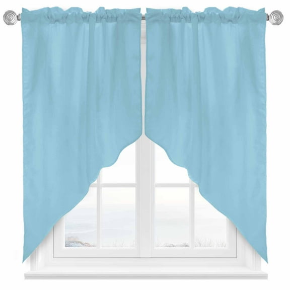 Soild Color Swag Valances for Windows 2 Pack Sapphire Blue Swag Kitchen Curtains 36 Inches Long Rod Pocket Short Window Treatment for Kitchen Bathroom 36"x36"