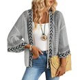 thumbnail image 3 of Women'S 3/4 Sleeve Boho Cardigan Geo Printed Open Front Jackets Outerwear Light Gray L, 3 of 7