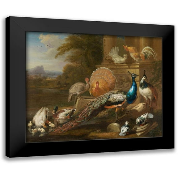 Cradock, Marmaduke 14x12 Black Modern Framed Museum Art Print Titled - Peacocks, Doves, Turkeys, Chickens and Ducks by a Classical Ruin