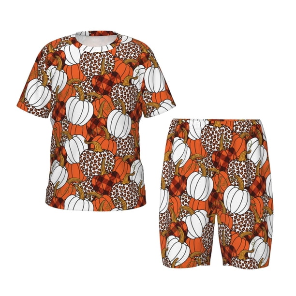Balery Various Pumpkins Conjunto de Pijama Infantil de Manga Corta con Estampado – Ropa de Dormir de Algodón Suave-3X-Large