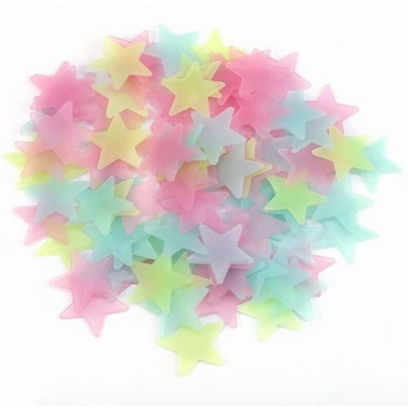Pekkaxy 300 PCS 3cm Multicolor Glow in The Dark Luminous Stars Noctilucent Plastic Wall Stickers Decals for Home Ceiling Wall Baby Kids Bedroom Room Decorations