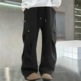 thumbnail image 2 of HAiming Boys Sweatpants Straight Wide Leg Pants Elastic Drawstring Waist Pleated Trouser with Pockets, 2 of 5