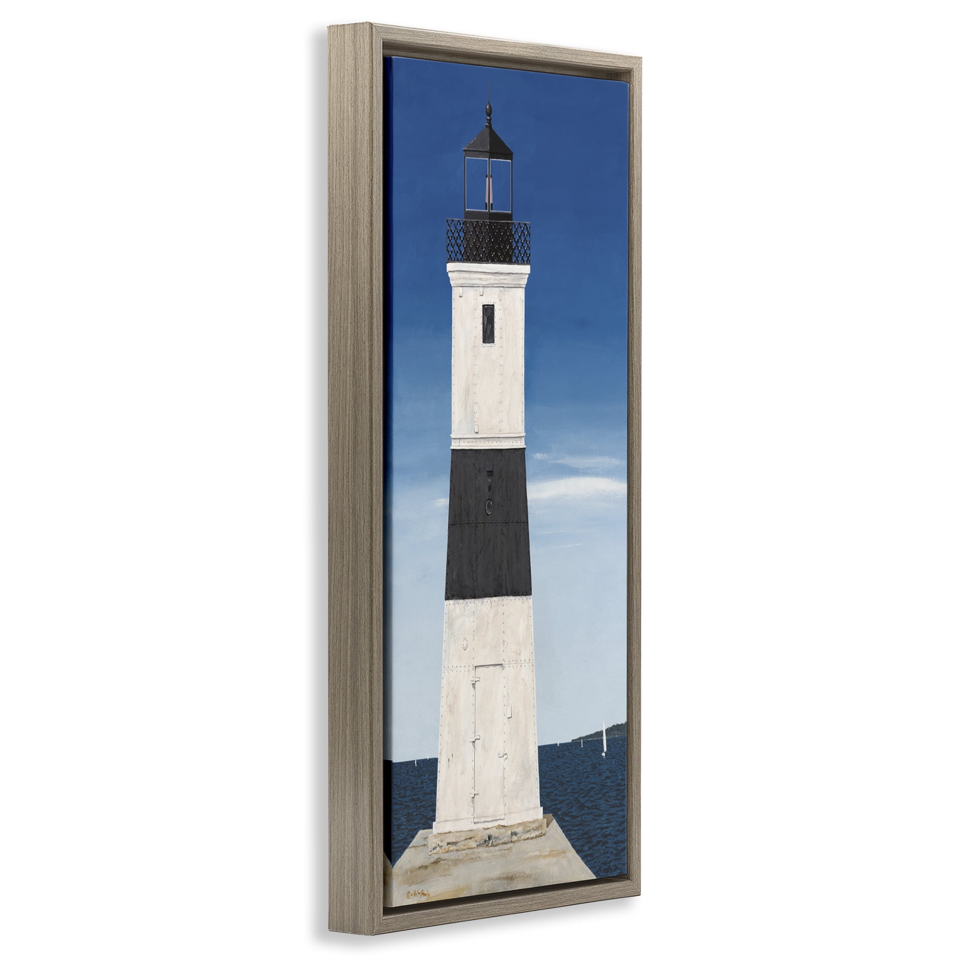 Stupell Industries Towering Lighthouse Beacon Brown Framed Floater Canvas Wall Art, design by Art Poulin