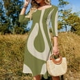thumbnail image 4 of Abstract Olive Green Wavy Pattern Womens Summer Dress Tie Back A Line Flare Dress, 4 of 9