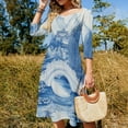 thumbnail image 4 of Blue Willow Chinoiserie Blue And White Womens Summer Dress Tie Back A Line Flare Dress, 4 of 9