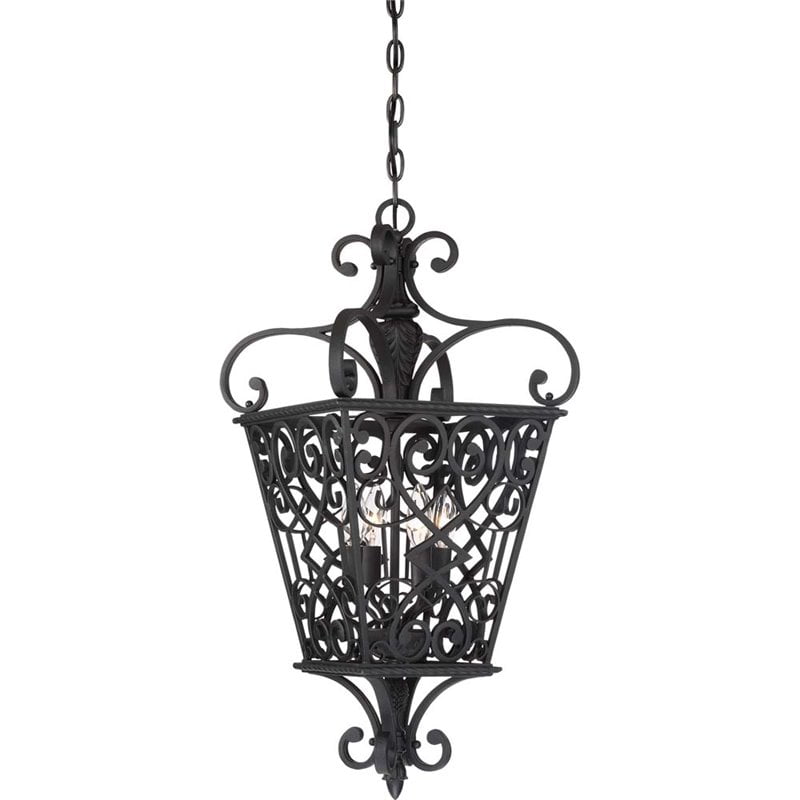 Quoizel Fort Quinn 4 Light Cage Chandelier In Marcado Black