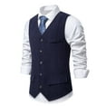 thumbnail image 6 of Fashion YLSDY Men's Suede Leather Suit Vest V Neck Cowboy Vest Vintage 5 Snaps Western Vests Casual Waistcoat for Wedding Prom Navy S, 6 of 9
