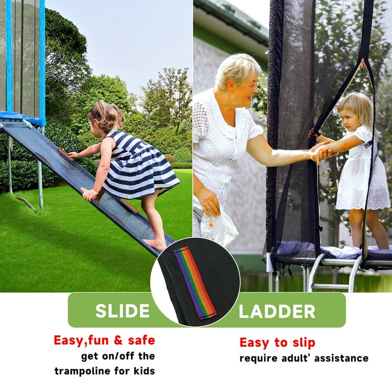 Trampoline clearance ladder slide