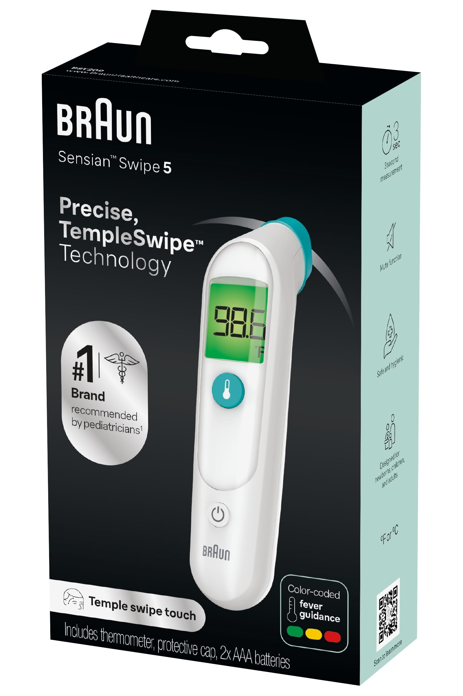 Braun TempleSwipe Forehead Thermometer, FSA & HSA Eligible, White, BST200US