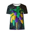 thumbnail image 5 of Ounisa 2025 Womens Short Sleeve Tops Mardi Gras Costumes Fashion Round Neck Color Printed Blouse, 5 of 5