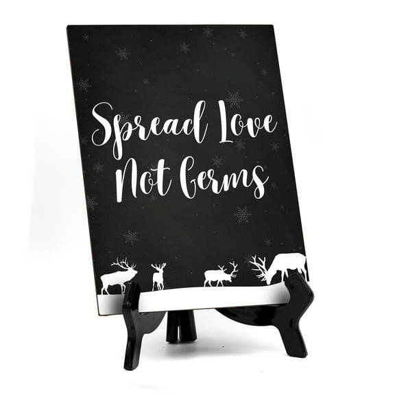 Signs ByLITA Spread Love Not Germs Sign with Easel, Reindeer Design 6 x 8" (Black)