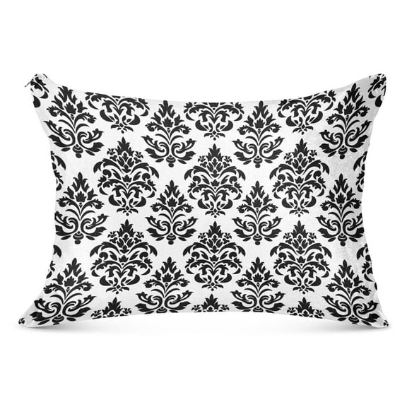 Baroque Black Damask Figure Plush Pillow Cases Standard Size Ultra Soft Warm Pillowcases with Zipper 20"x26"