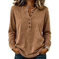 thumbnail image 2 of Dwellite Women Henley Long Sleeve Fall Sweaters Lightweight Business Casual Work Button Pullover Sweater Tops Soft 2026 Spring Winter Coffee 2XL, 2 of 7