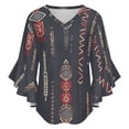 thumbnail image 5 of Tribal Geometric Textile Design Women's V-Neck Blouse With 3/4 Ruffled Bell Sleeves Casual Top Ladies Blouses, 5 of 7