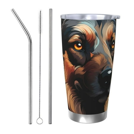 

Ocsxa Colorful Flower German Shepherd Pattern 20oz Travel Coffee Mug with Flip Lid Stainless Steel Insulated Insulated Coffee Mug Thermal Cup with Splash Proof Sliding Lid-Straw Three-piece Set