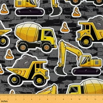 Castle Fairy Yellow Excavator Fabric by the Yard 1 Yard for Kids,Abstract Vintage Home Decor Fabric by the Yard,Cartoon Truck Room Decor Fabric by the Yard,Luxury Bedroom Decor