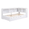 thumbnail image 4 of Twin Size Wood Daybed Bed with Trundle, Storage Cabinets, Wood Slats Support, Platform Bed with Shelves and Twin Size Trundle, No Box Spring Needed, Easy Assembly(White, Twin), 4 of 11